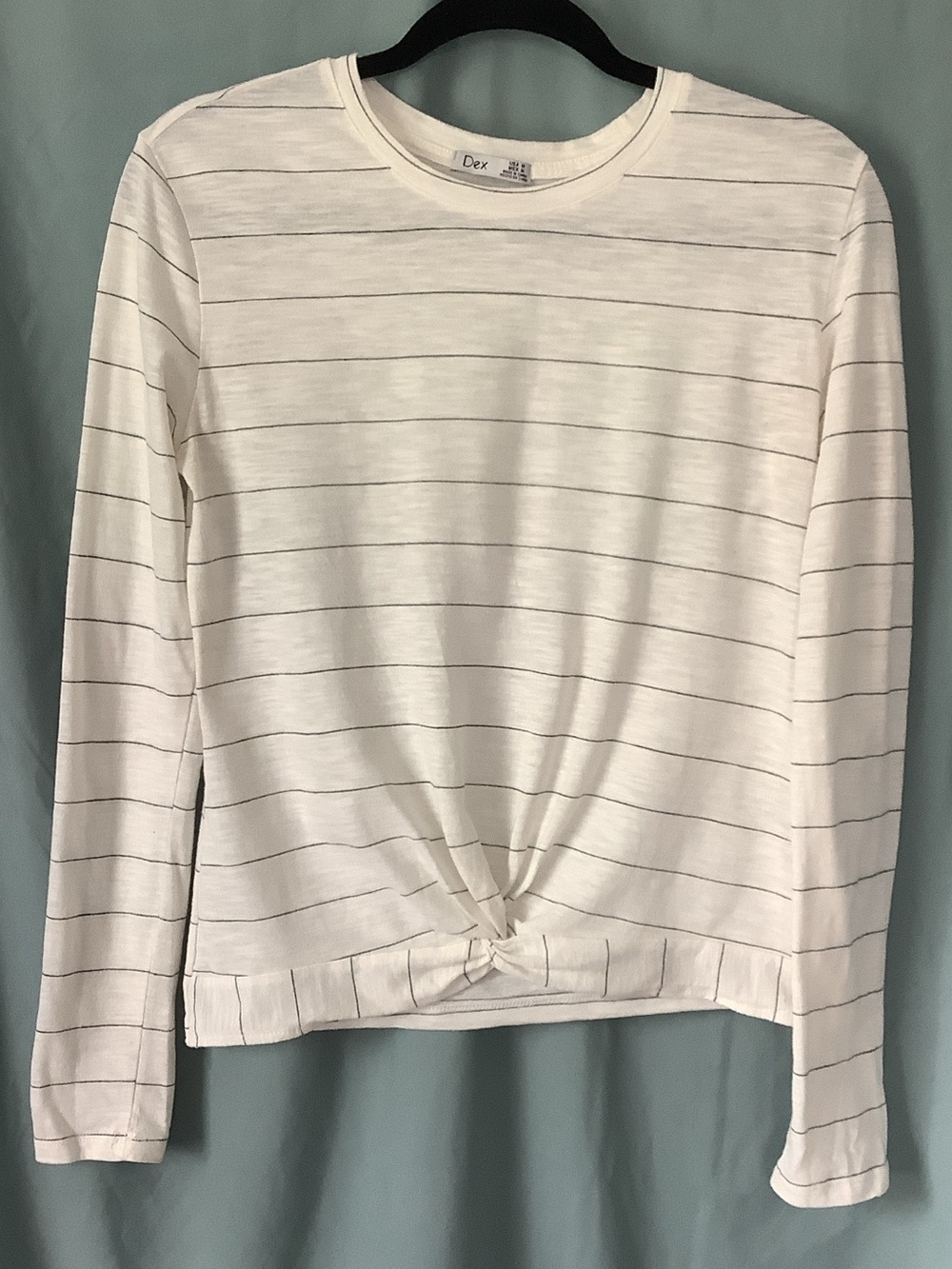 Dex White Long-Sleeve Striped Knot-Front Top